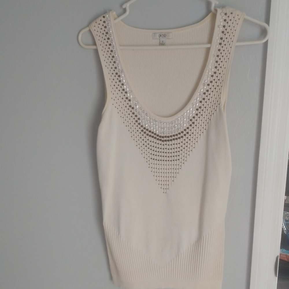 Cache Cream Sequin Tank Top Size S